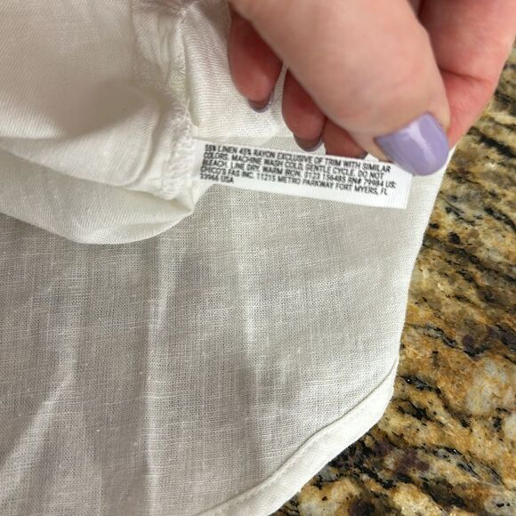 Soma WKND Relaxed Fit Linen Button Down Shirt In Optic White Size M - Picture 8 of 10